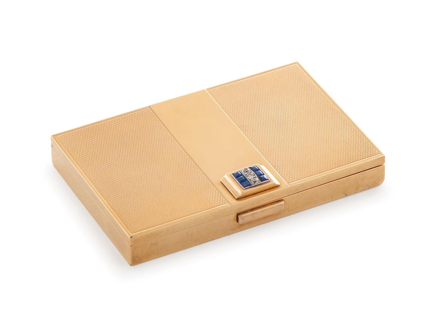 A French 14-Karat Gold, Diamond and Sapphire Compact