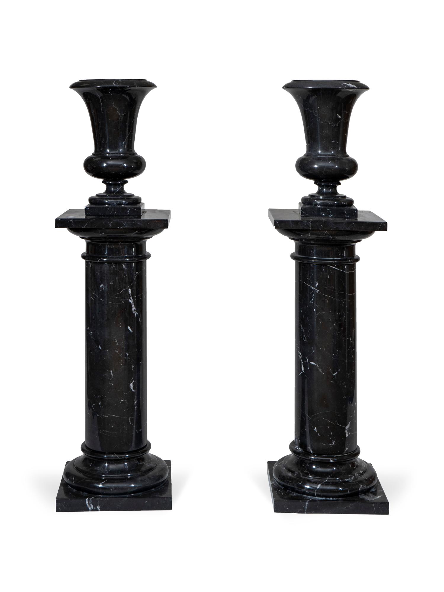 A Pair of Italian Marble Urns and Pedestals — 20TH CENTURY