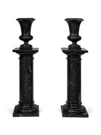 A Pair of Italian Marble Urns and Pedestals — 20TH CENTURY