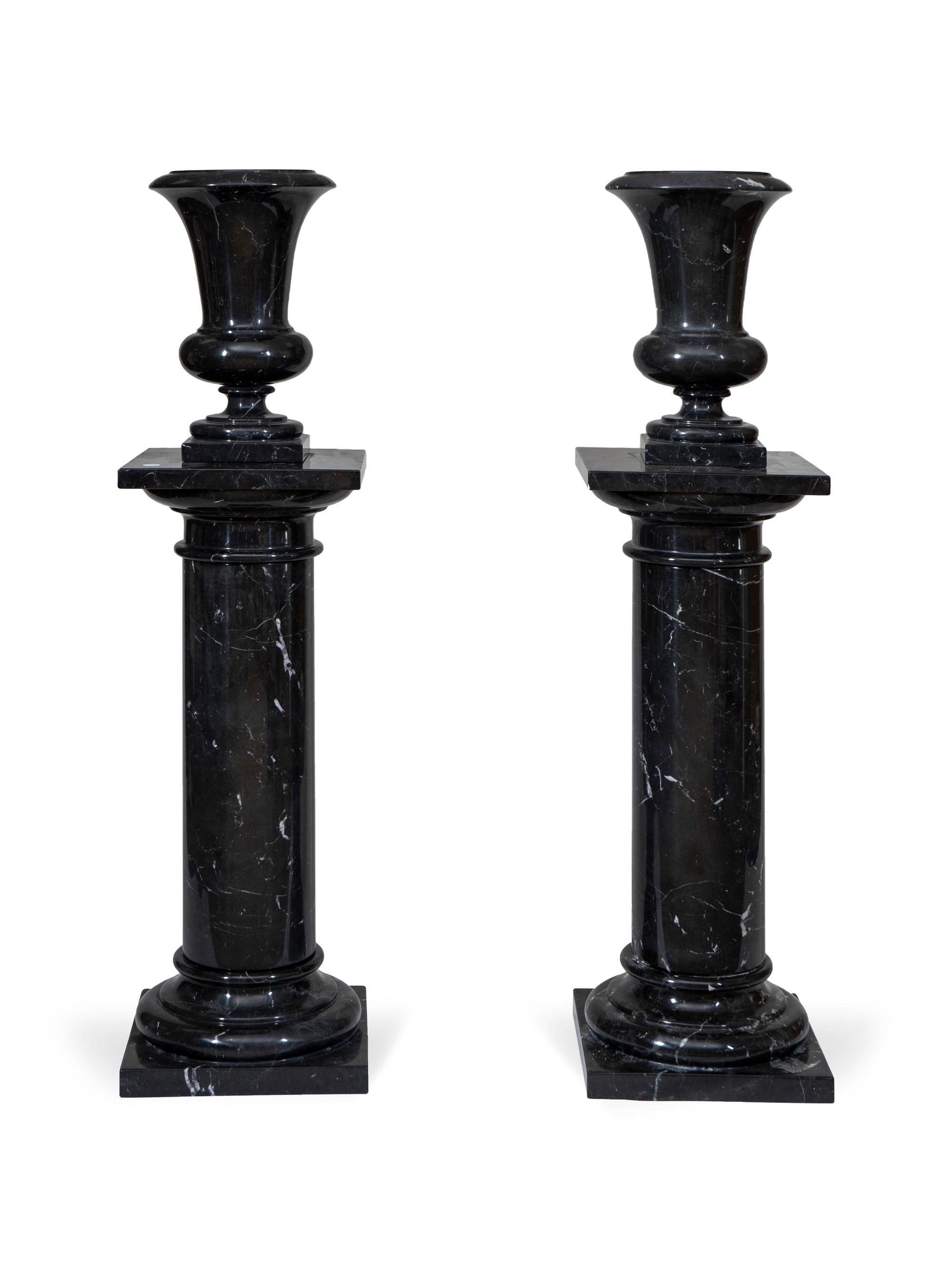 A Pair of Italian Marble Urns and Pedestals — 20TH CENTURY