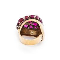 RETRO, RUBY, DIAMOND, AND YELLOW GOLD RING