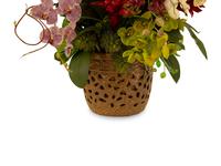 A Faux Orchid Floral Arrangement in a Ceramic Pot — 20th Century