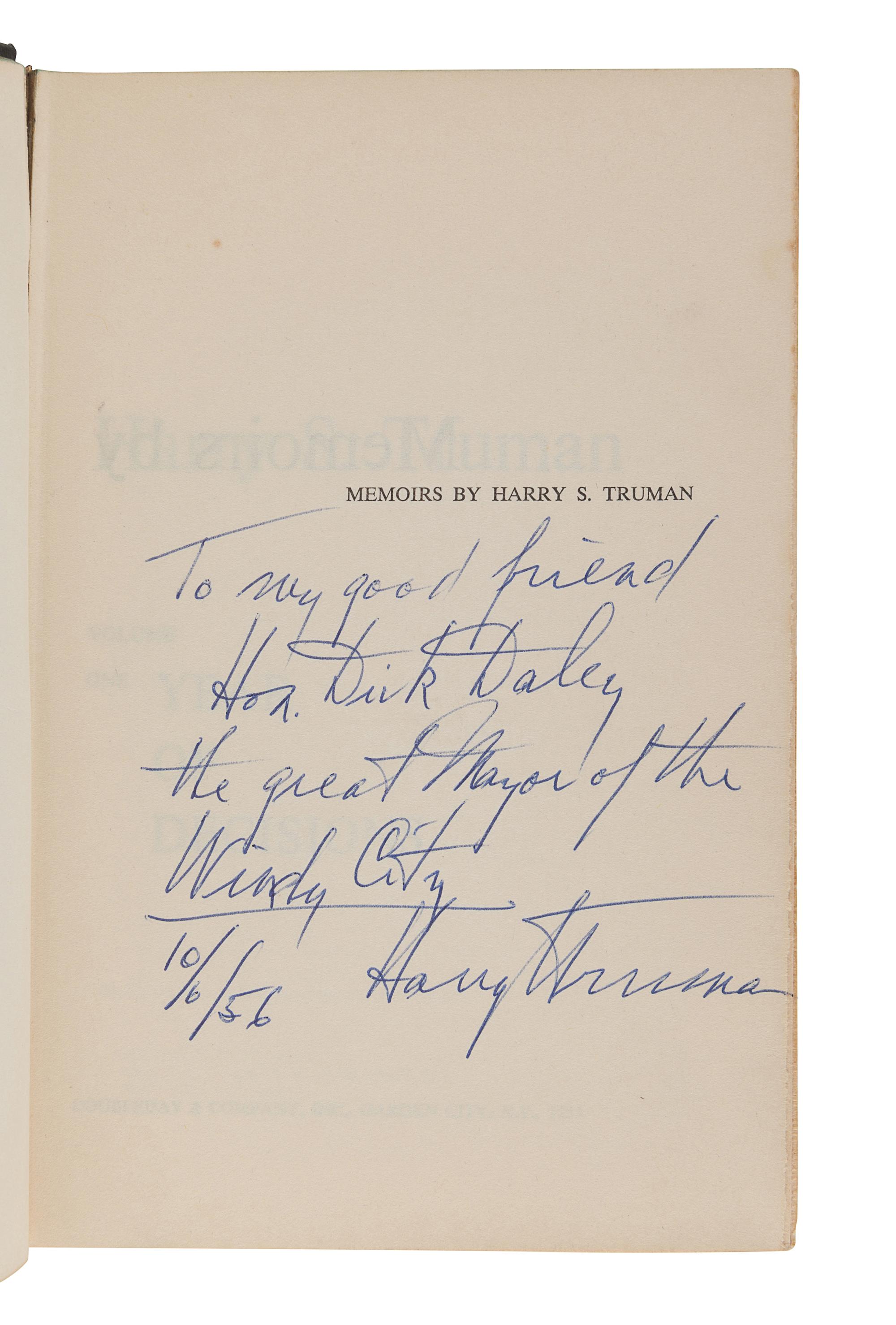 [CHICAGO] -- [DALEY, Richard J. (1902-1976), his copy]. TRUMAN, Harry S. (1884-1972). Memoirs: Year of Decisions. Garden City, New York: Doubleday & Company, Inc., 1955.