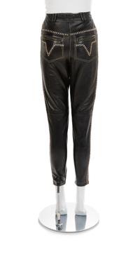 Gianni Versace Black Leather Pants with Rhinestones, 1990s No size label