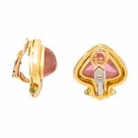Pink Tourmaline, Peridot, and Diamond Earrings