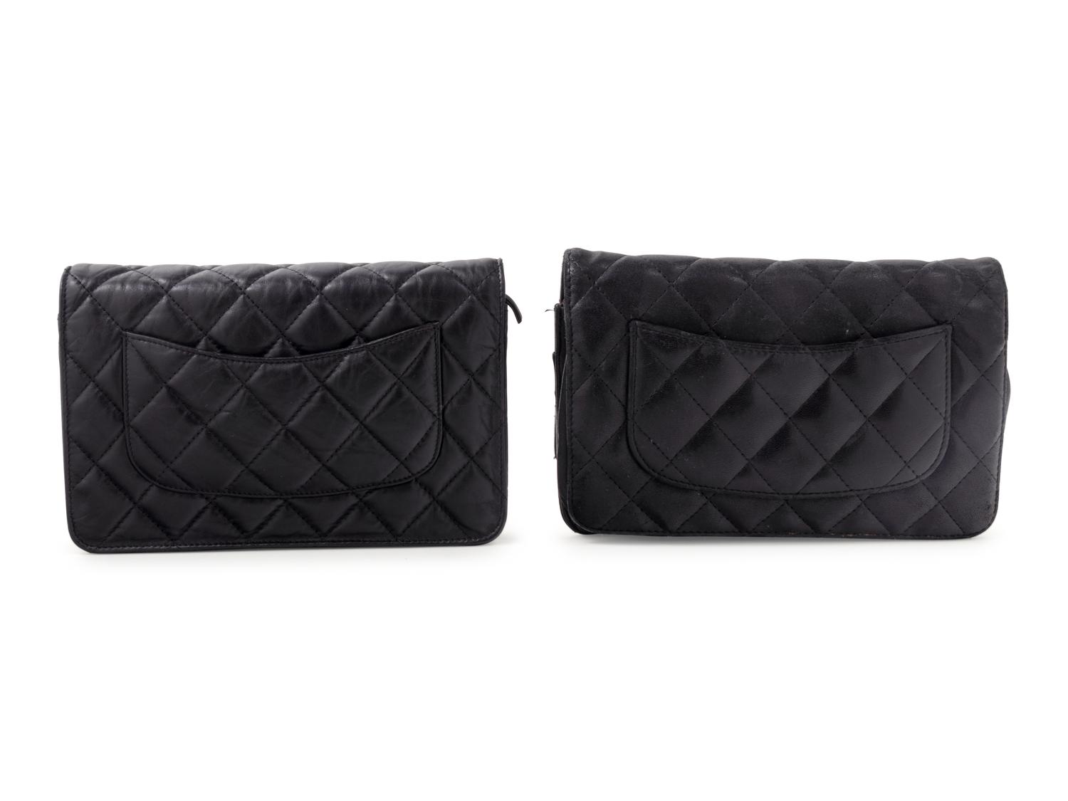 Two Chanel Black Quilted Leather Wallet Bags, 2006-2009