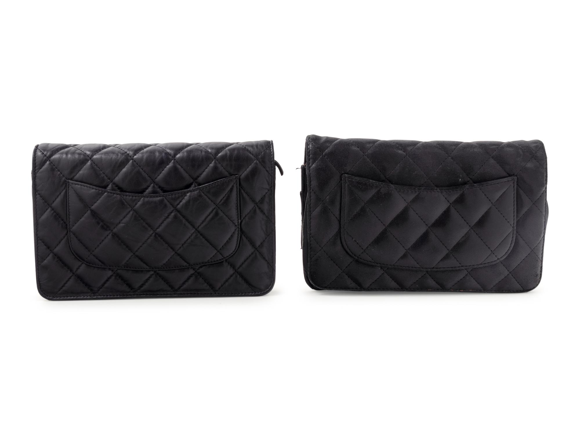 Two Chanel Black Quilted Leather Wallet Bags, 2006-2009