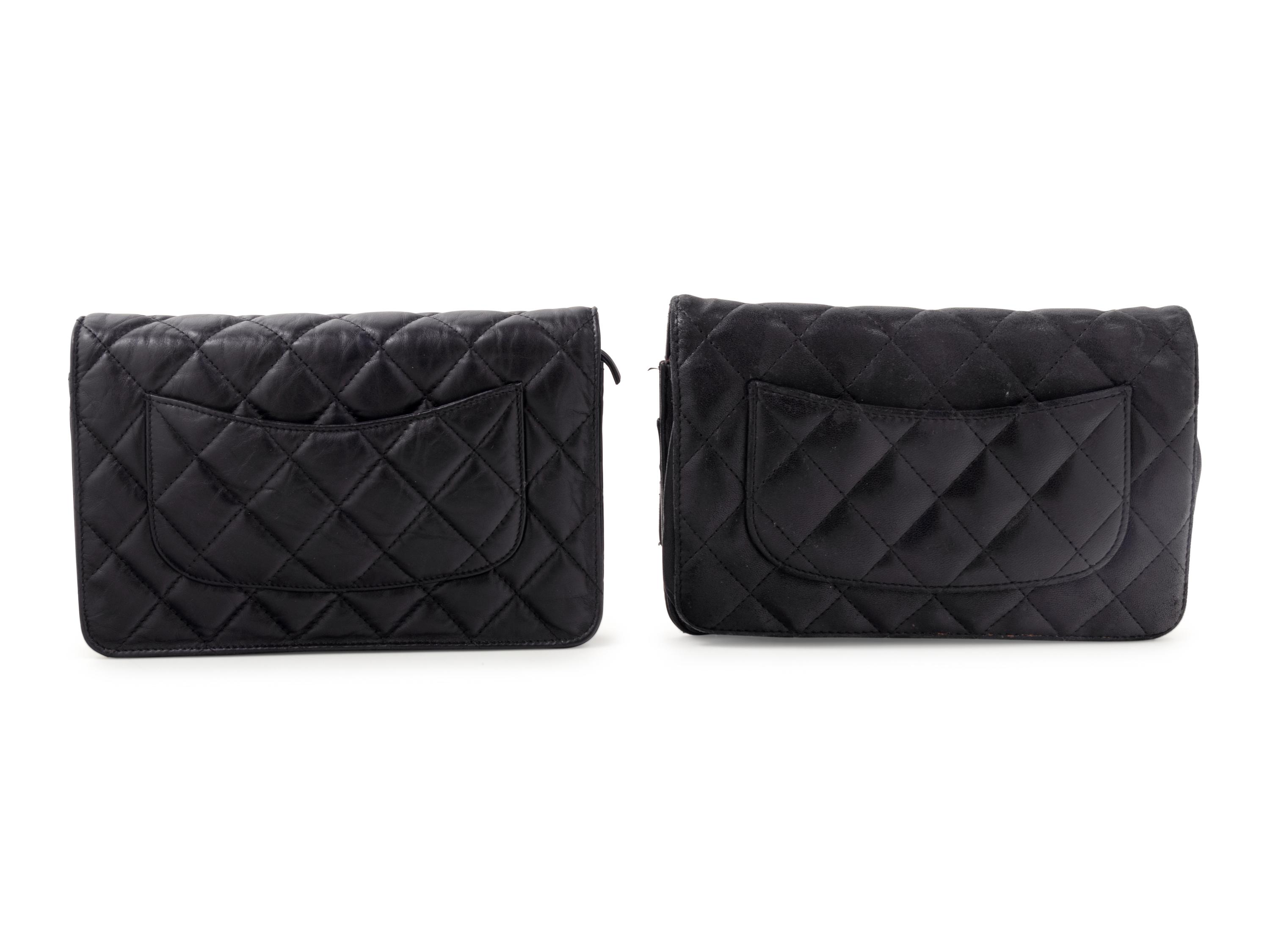 Two Chanel Black Quilted Leather Wallet Bags, 2006-2009