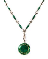 A Silver and Polychrome Enamel Locket and Longchain, 31.00 dwts.
