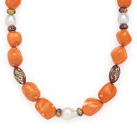 Valente Milano, Coral, Cultured Pearl, and Multigem Necklace