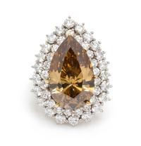 A Platinum, Fancy Deep Brown Yellow Diamond and Diamond Ring/Pendant, 13.60 dwts.