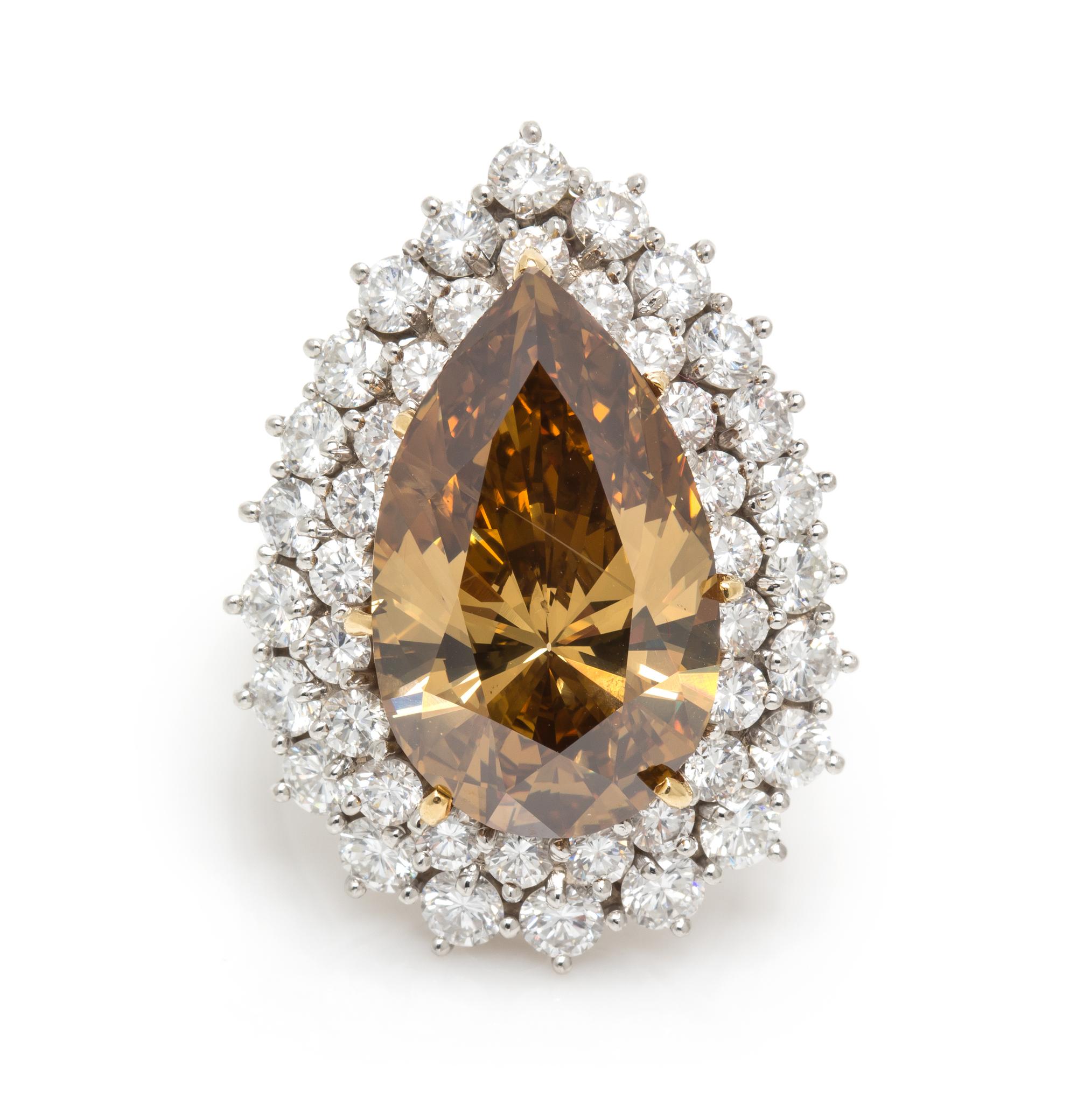 A Platinum, Fancy Deep Brown Yellow Diamond and Diamond Ring/Pendant, 13.60 dwts.