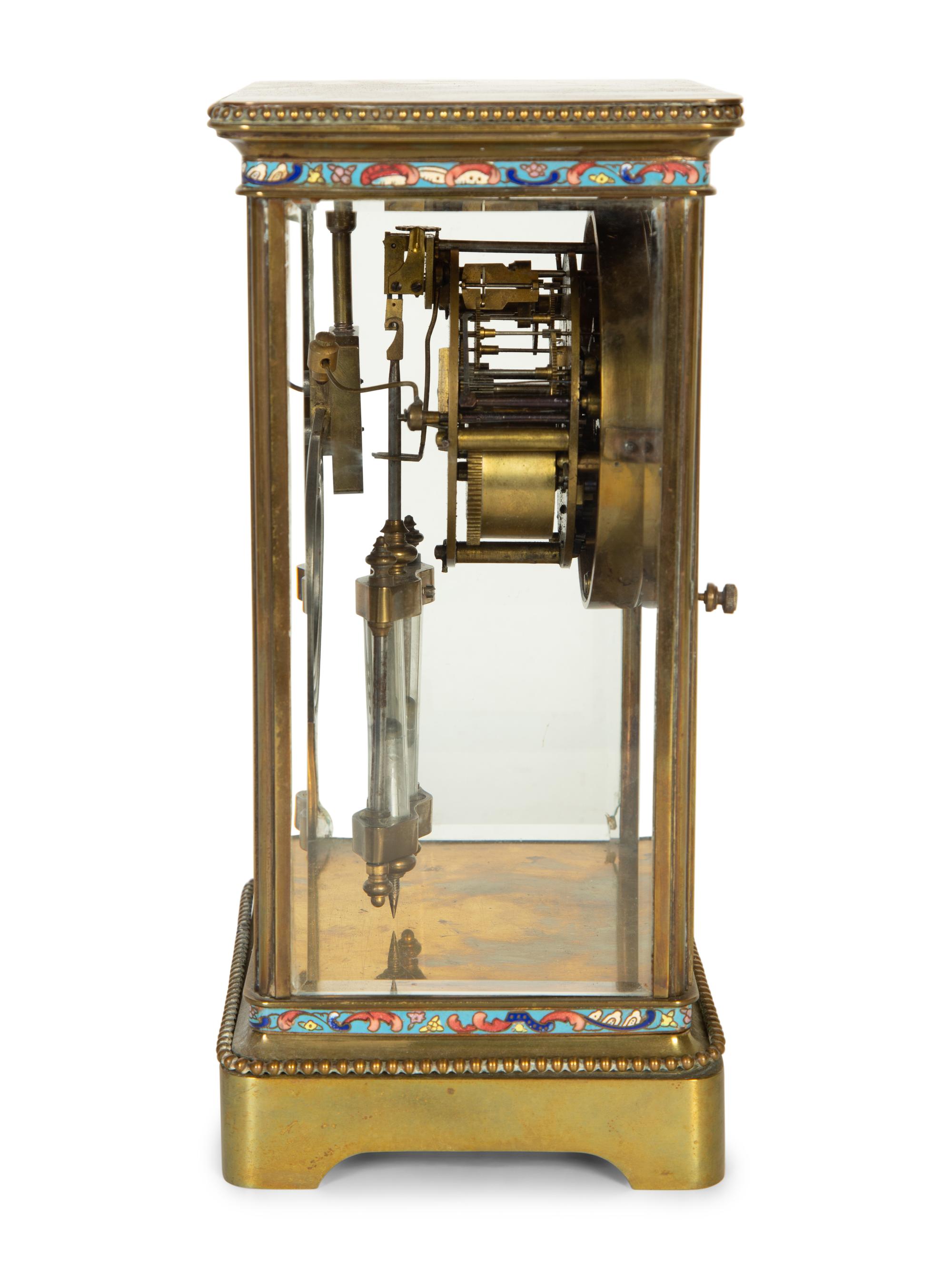 A French Neoclassical Style Gilt Metal and Cloisonné Mantle Clock