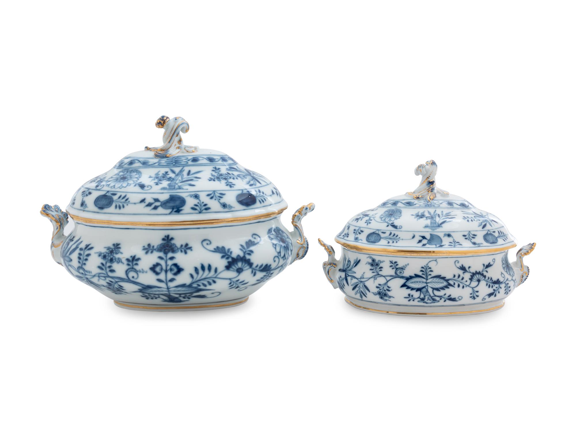 Two Meissen Blue Onion Porcelain Tureens