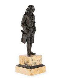 A Pair of French Bronze and Sienna Marble Sculptures of Voltaire and Rousseau