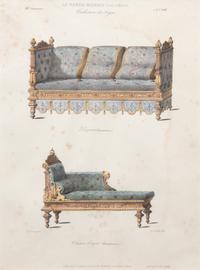 A Set of Eleven Giltwood-Framed French Colored Furniture Engravings