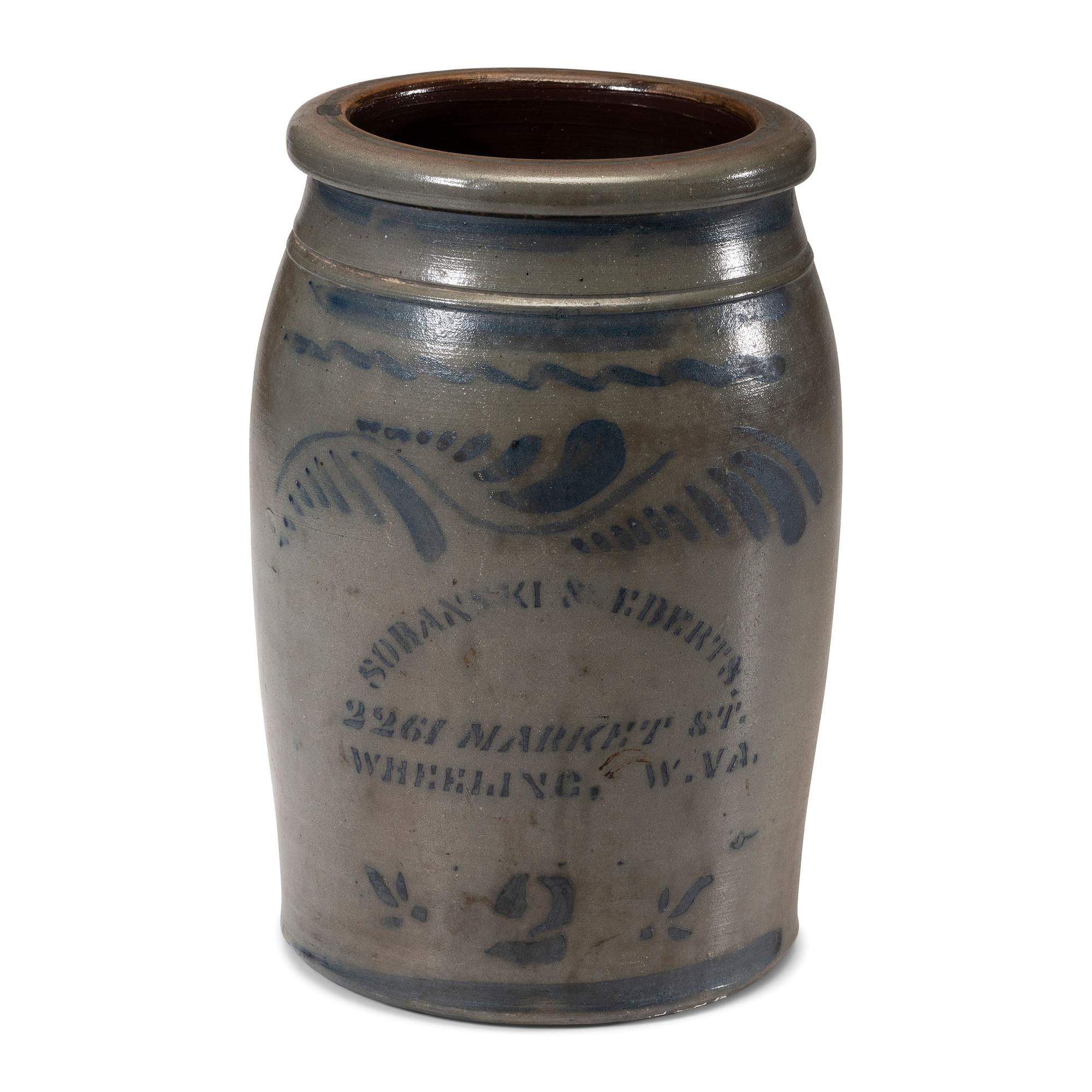 A Two-Gallon Sobanski & Eberts Cobalt Decorated Stoneware Crock