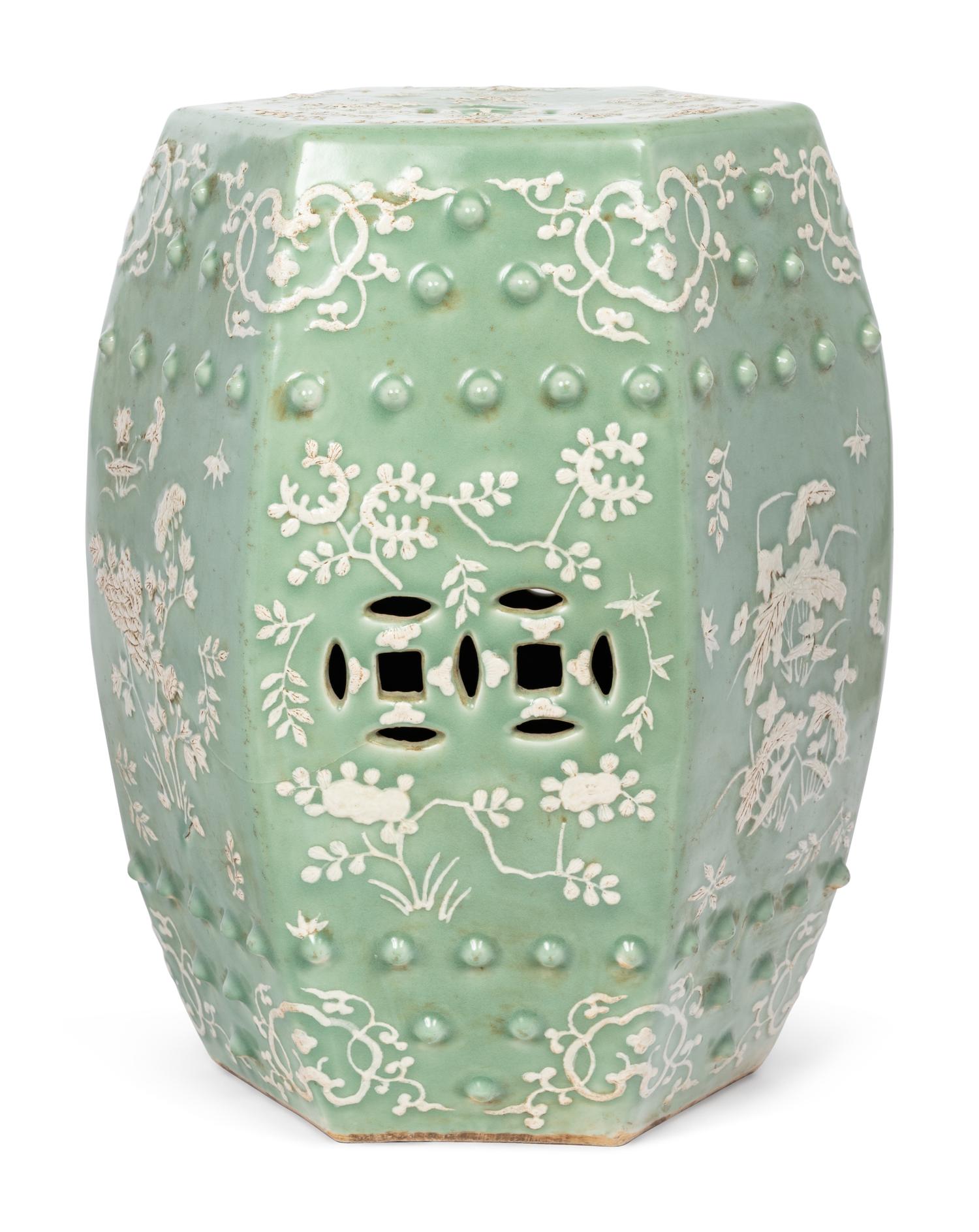 A Chinese Celadon Glazed Porcelain Garden Stool