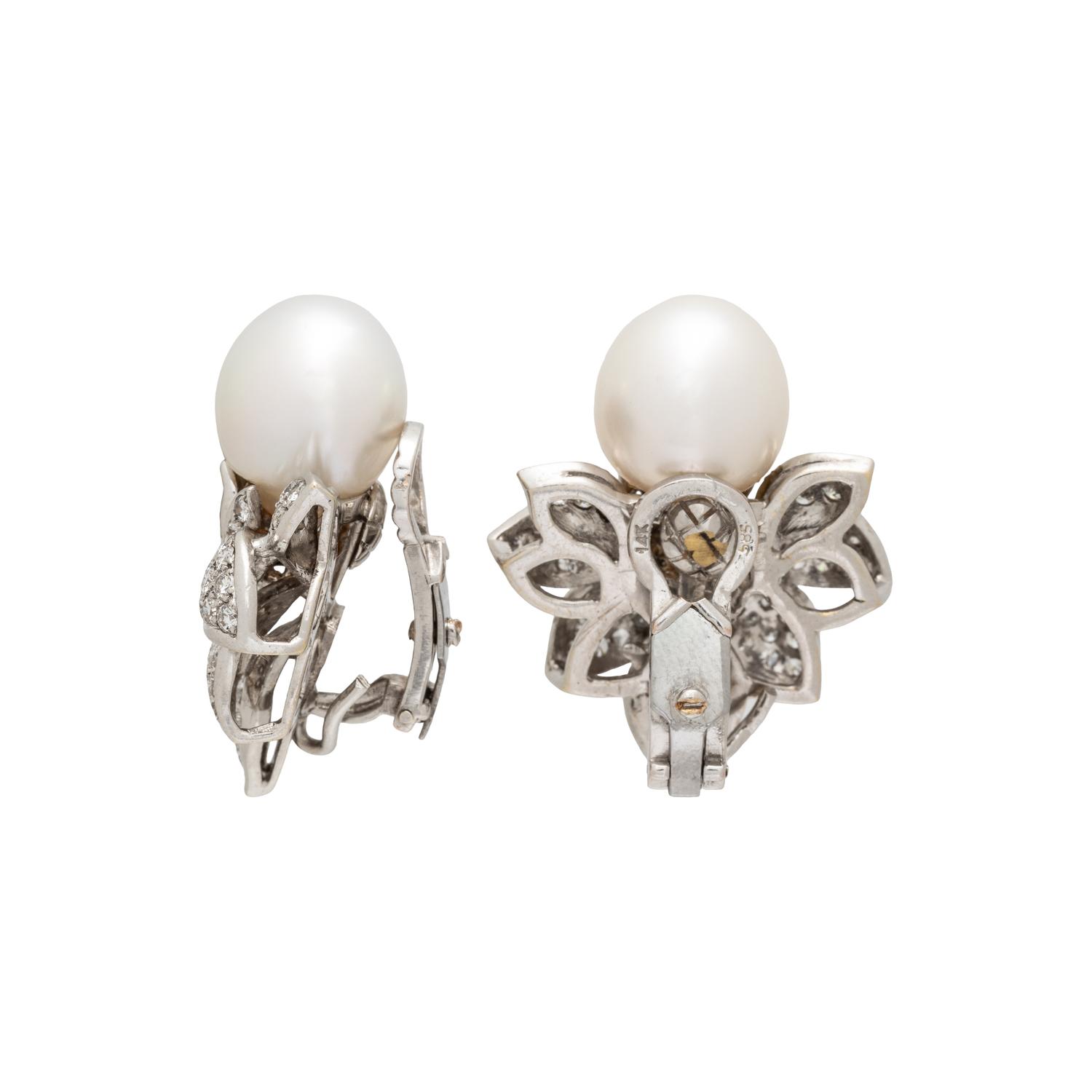 SOUTH SEA CULTURED PEARL AND DIAMOND CLIP EARRINGS