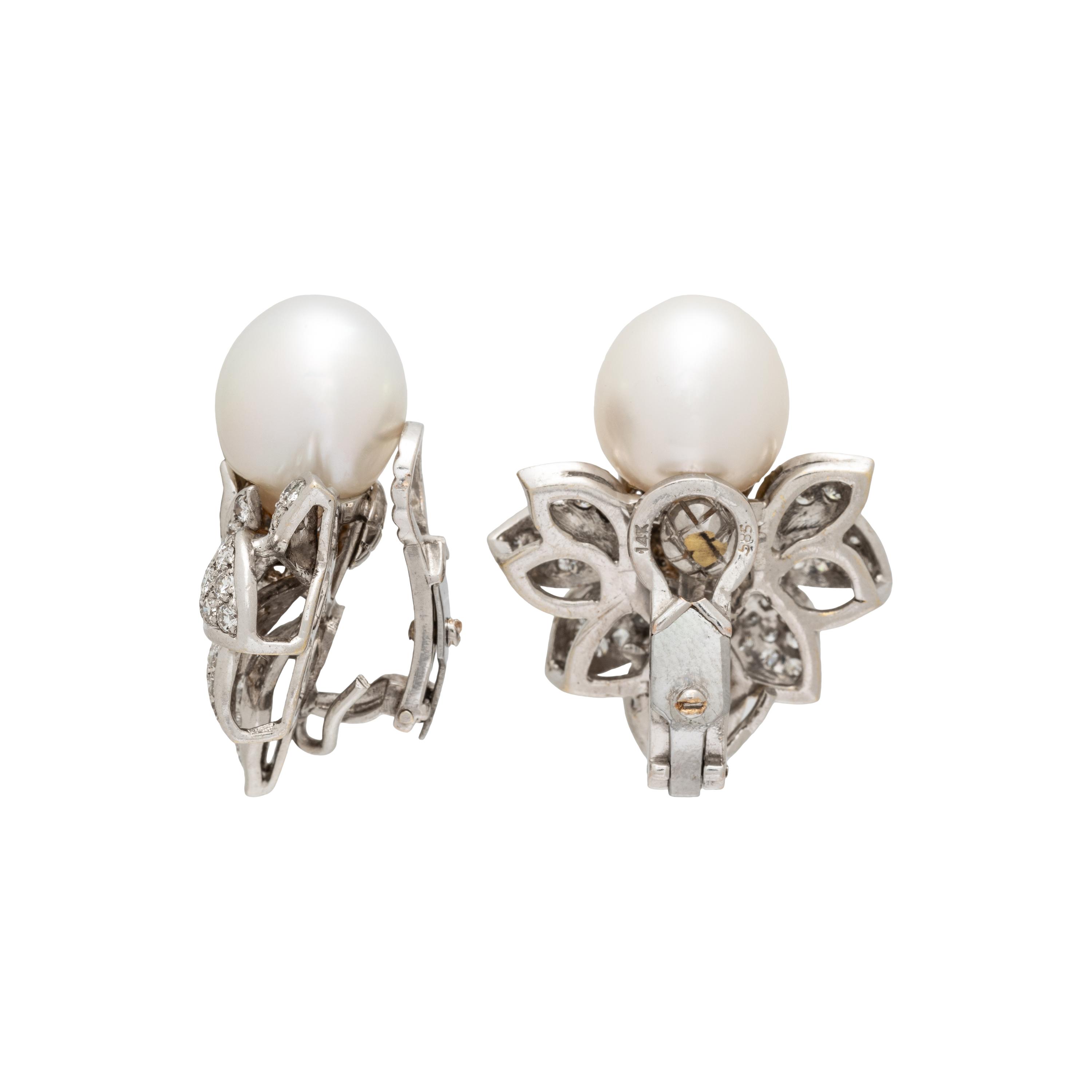 SOUTH SEA CULTURED PEARL AND DIAMOND CLIP EARRINGS