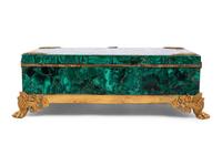 An Empire Style Gilt Bronze Mounted Malachite Veneered Table Casket