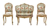 An Assembled Louis XV Style Giltwood Parlor Suite Height of settee 35 x width 33 x depth 22 inches. — LATE 19TH CENTURY