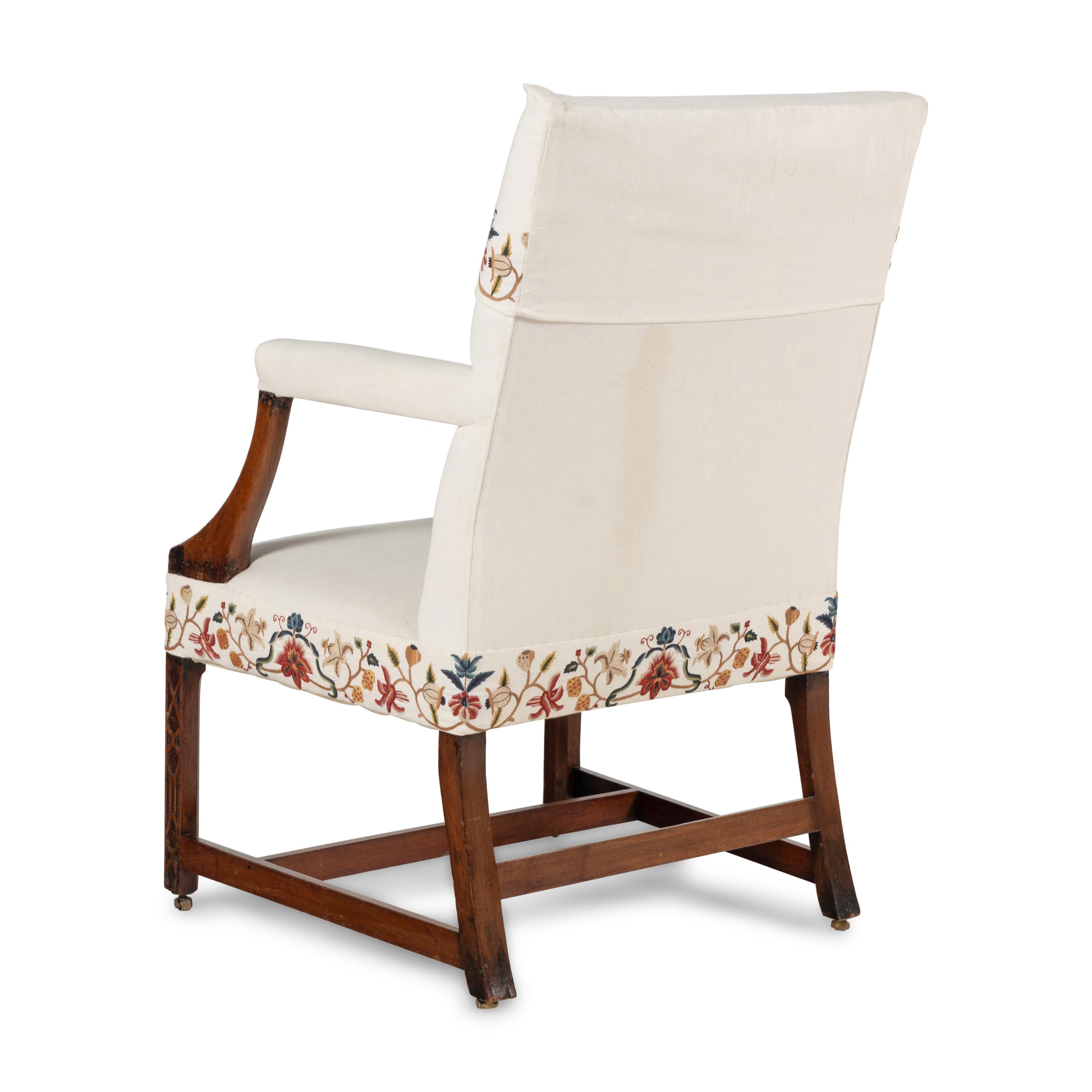 A George III Fret-Carved Mahogany Library Armchair