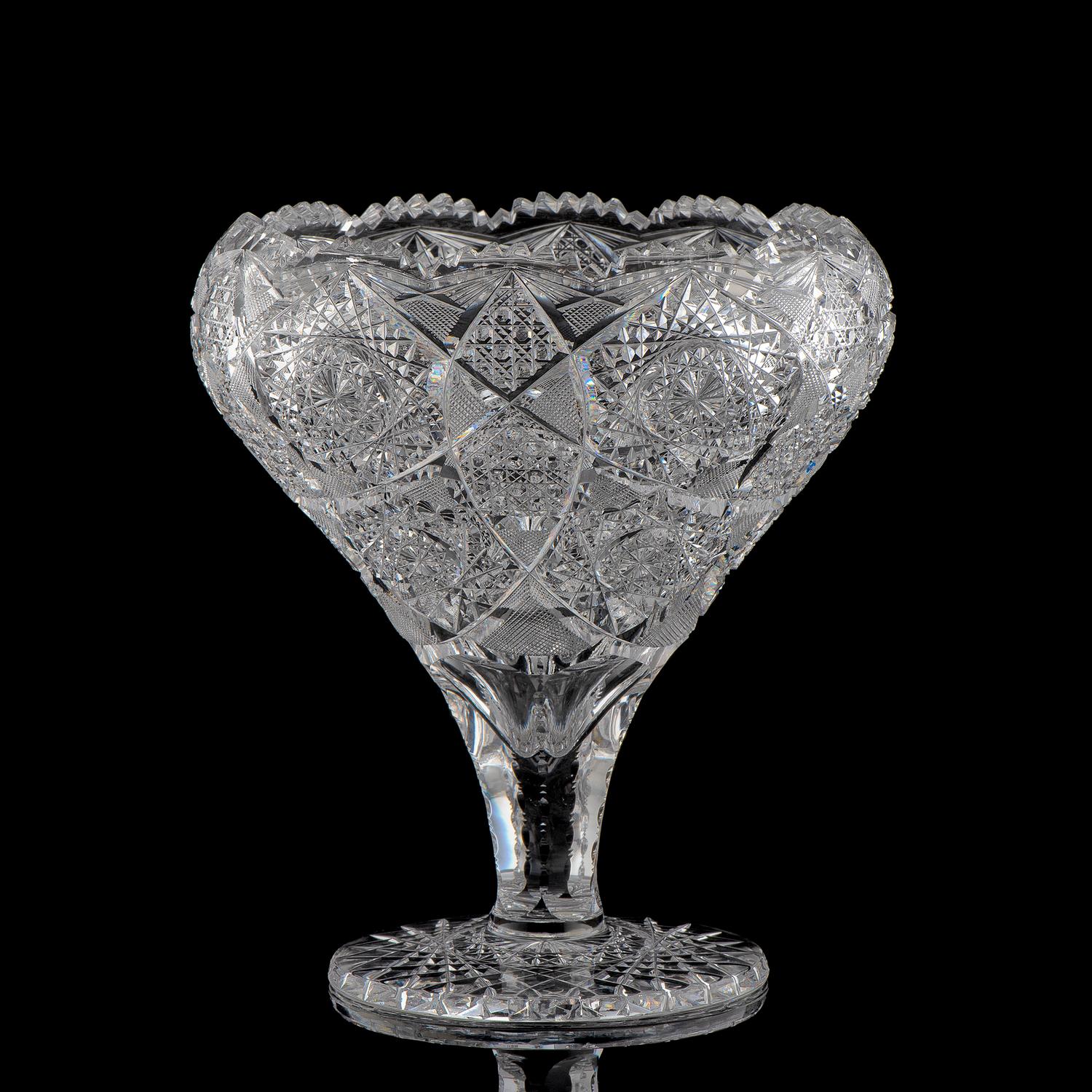 A Brilliant-Period Cut Glass Bulbous Vase with Hobstars