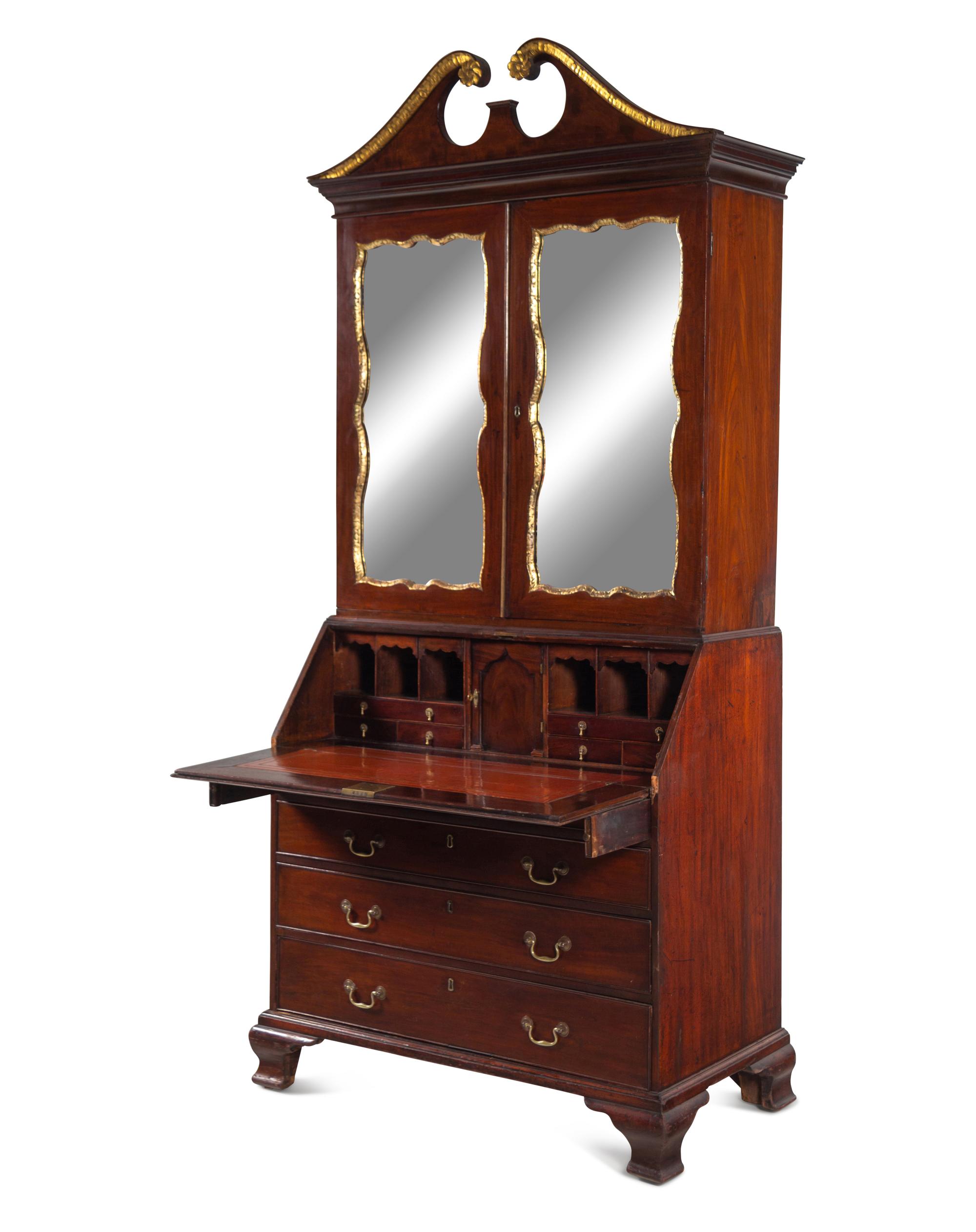 A George II Parcel Gilt Mahogany Secretary Bookcase