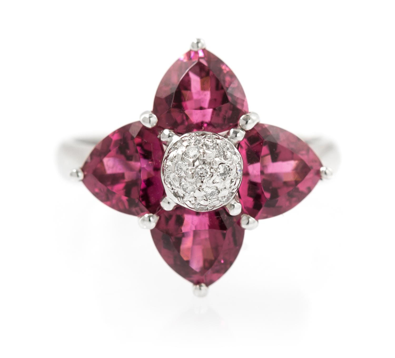 An 18 Karat White Gold, Rubellite and Diamond Ring, Bellarri, 3.20 dwts.