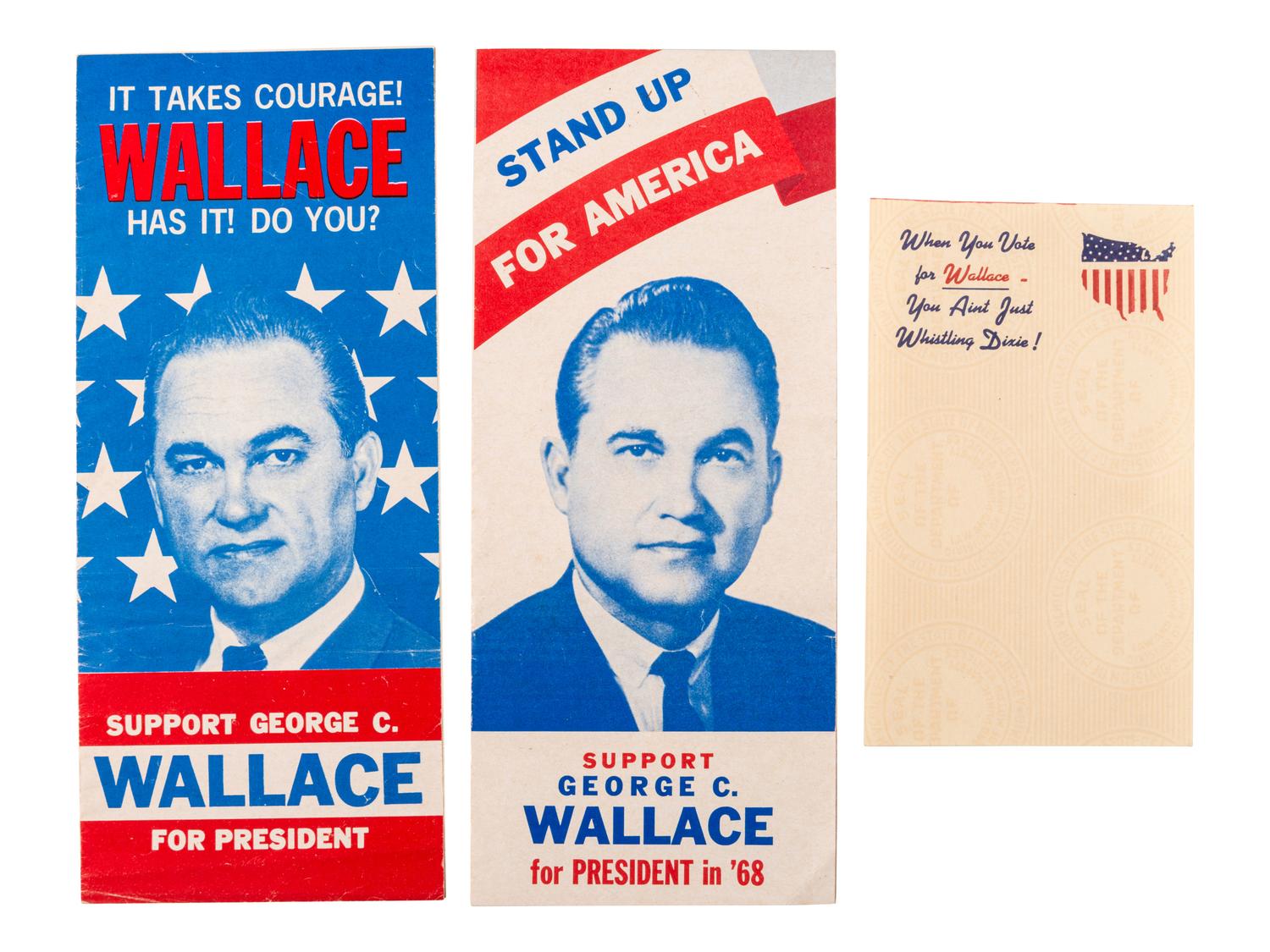 [WALLACE, George]. A group of posters, pamphlets, and other ephemera from Wallace's 1968 presidential campaign, comprising: