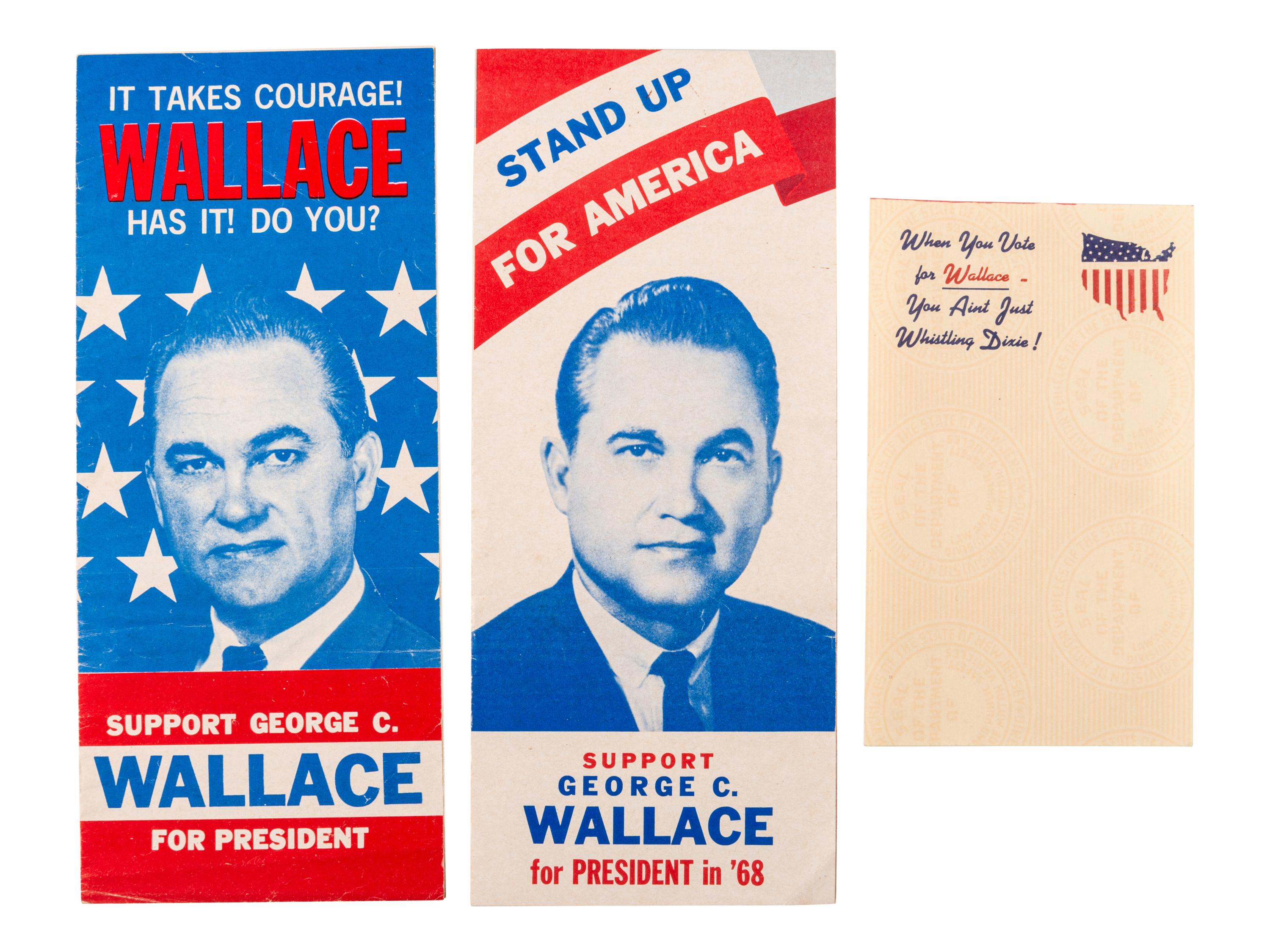 [WALLACE, George]. A group of posters, pamphlets, and other ephemera from Wallace's 1968 presidential campaign, comprising: