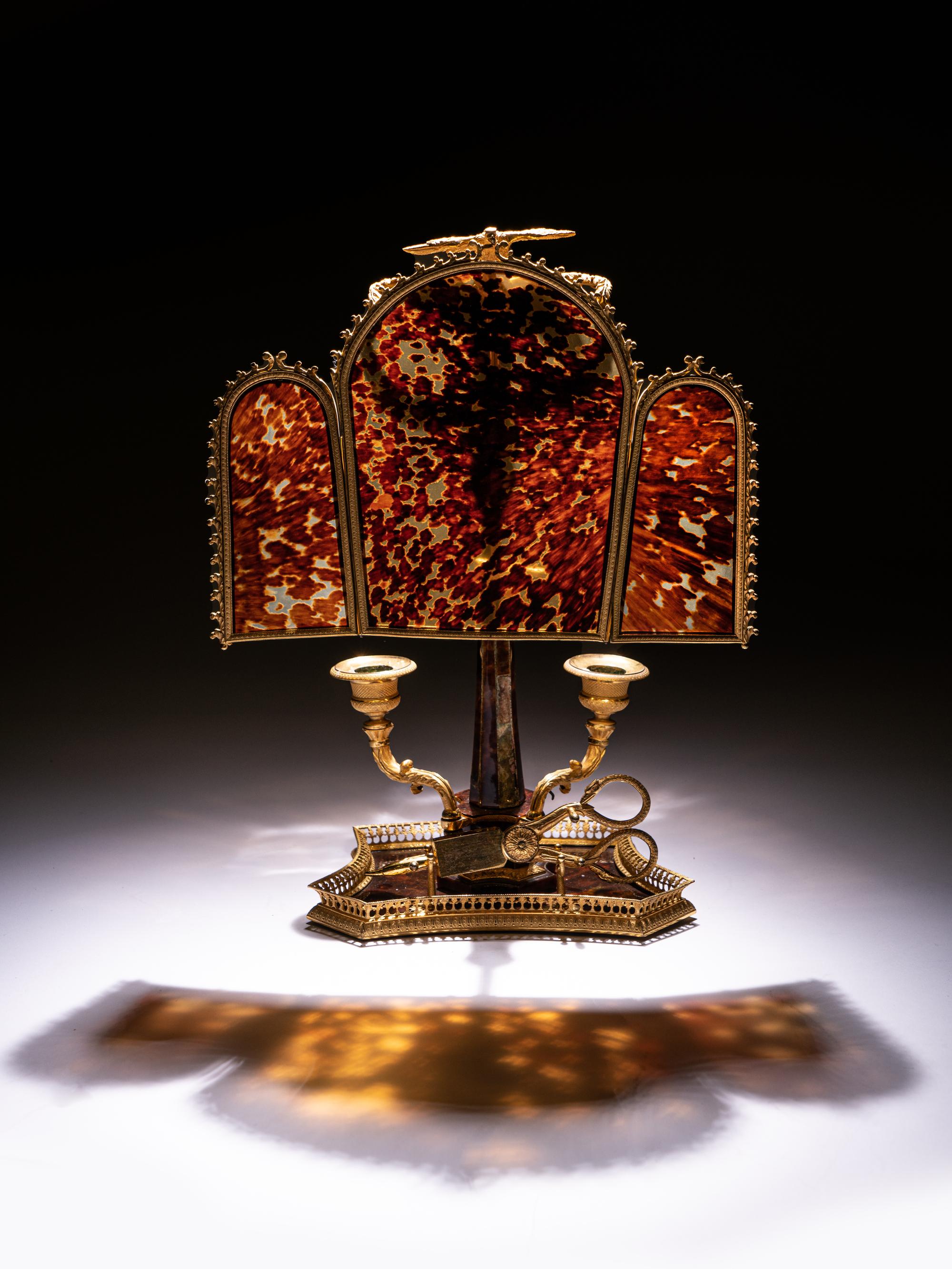 An Empire Gilt Bronze and Tortoiseshell Two-Light Candelabrum à Écran