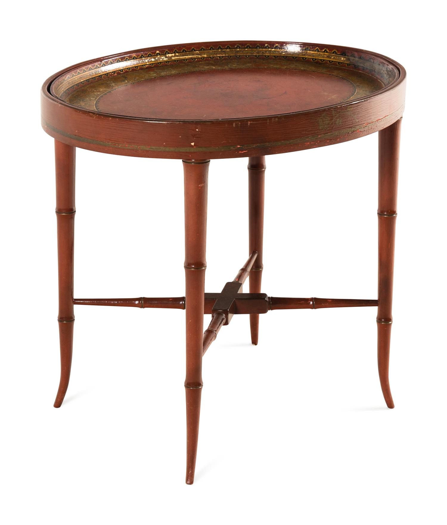 A Victorian Papier-Mâché Tray on a Later Stand