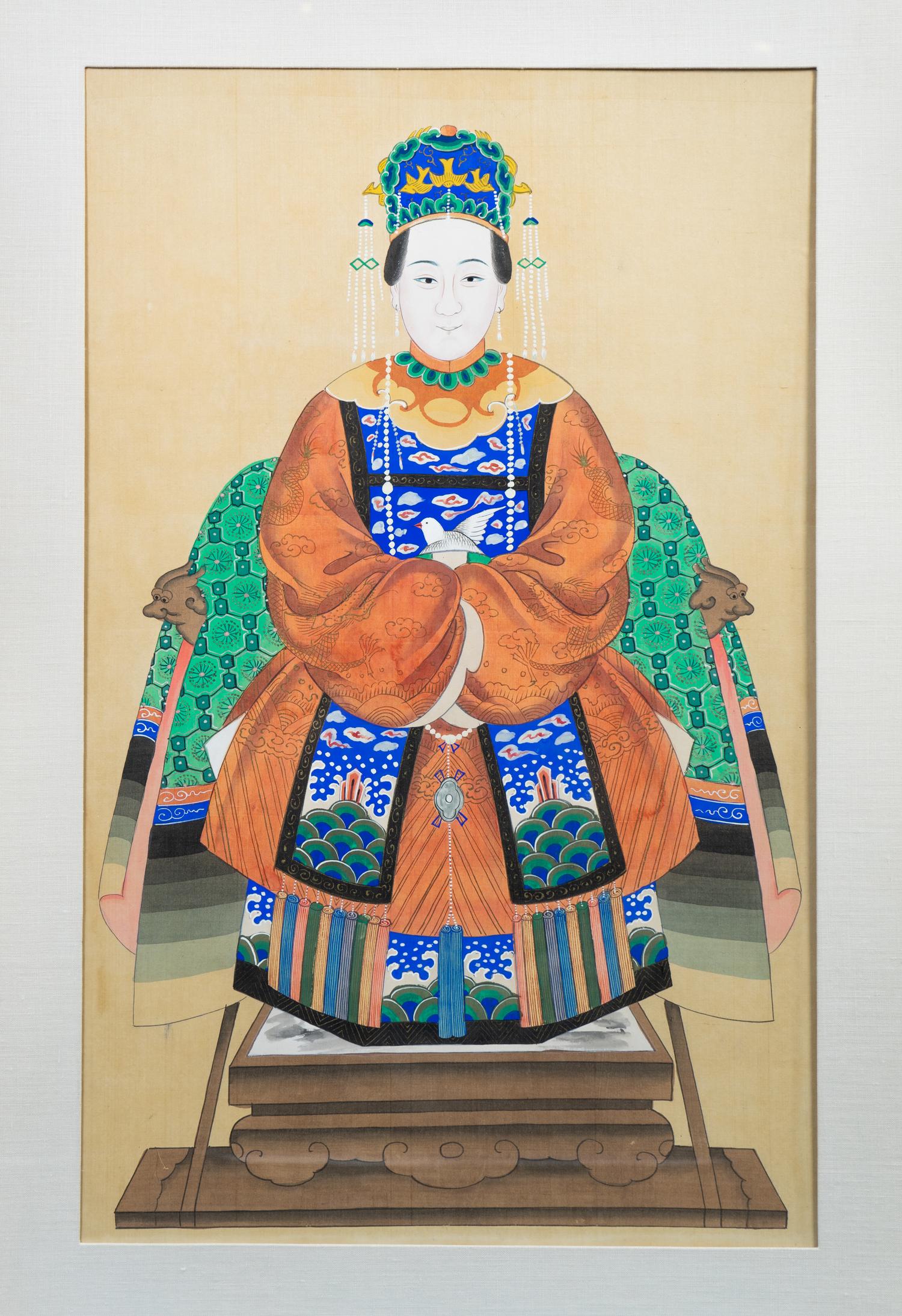 A Pair of Chinese Ancestor Portraits of a Court Lady and Gentleman