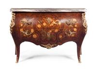 A Louis XV Style Marquetry and Gilt Metal Mounted Commode, Height 33 x width 53 x depth 22 inches.