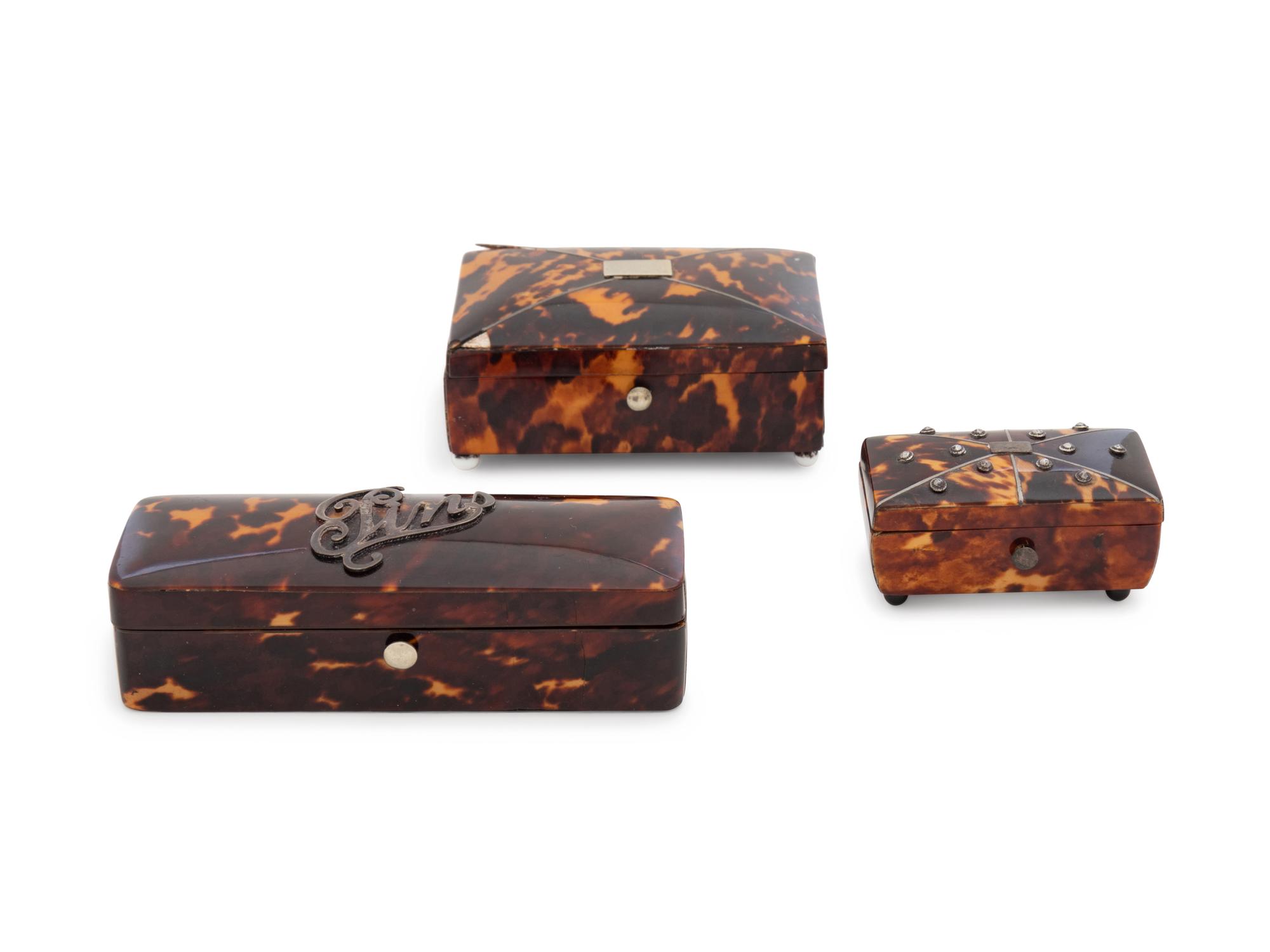 Three English Tortoise Shell Veneered Boxes