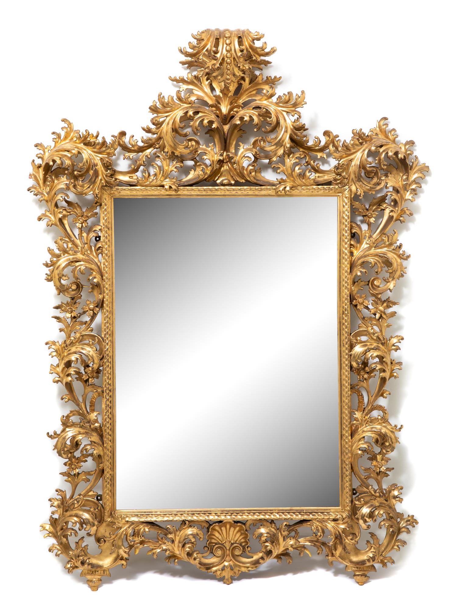 A Florentine Rococo Style Carved Giltwood Mirror Height 62 x width 46 inches. — LATE 19TH CENTURY/EARLY 20TH CENTURY