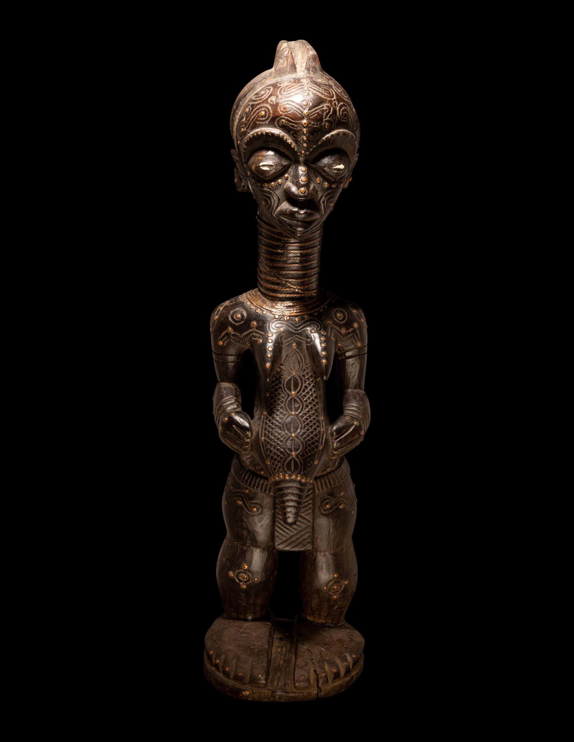 A Bena Lulua Wood Standing Female Figure