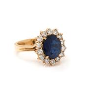 YELLOW GOLD, SAPPHIRE, AND DIAMOND RING