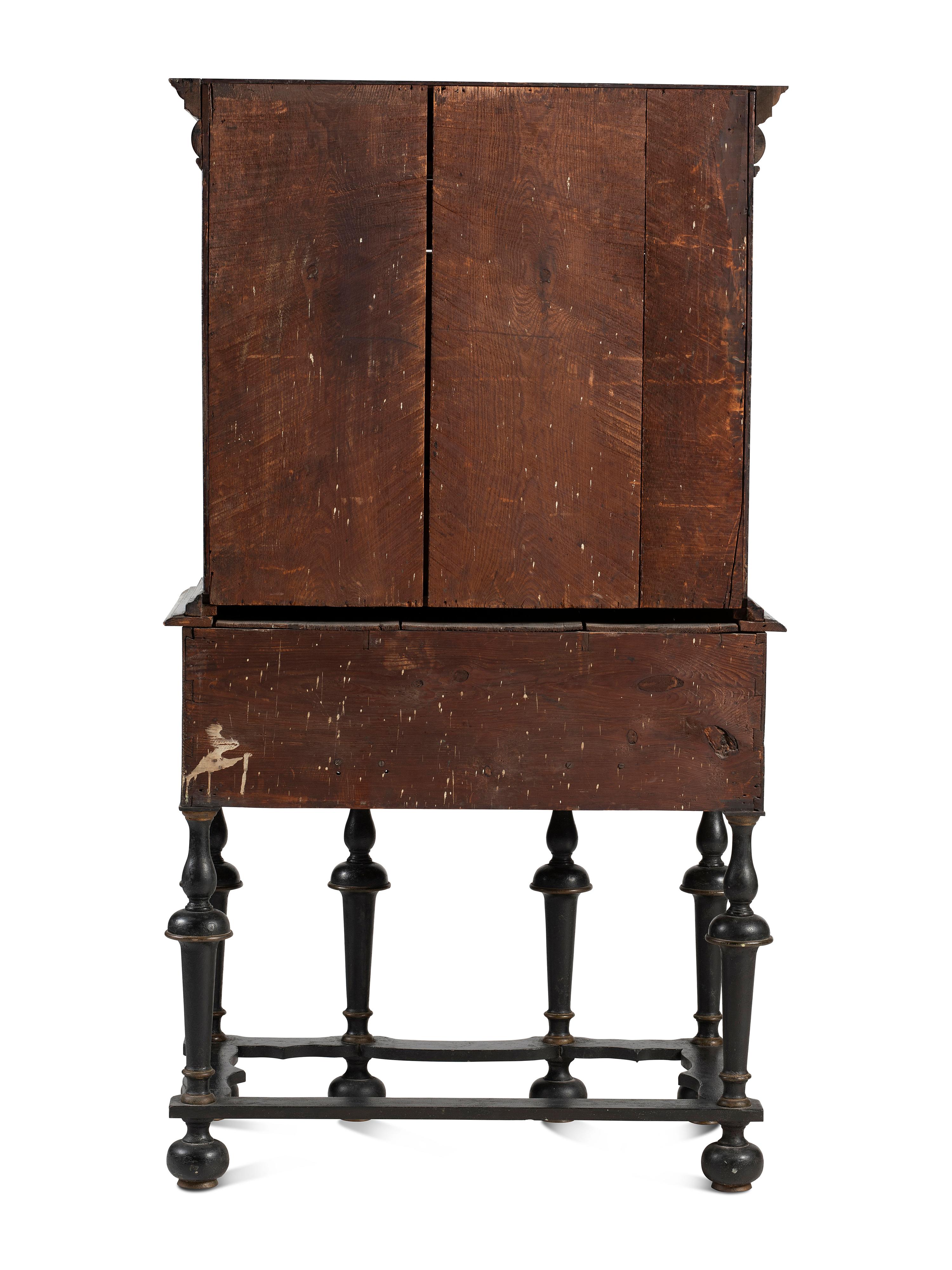 A William and Mary Japanned Maple and Pine Flat-Top High Chest