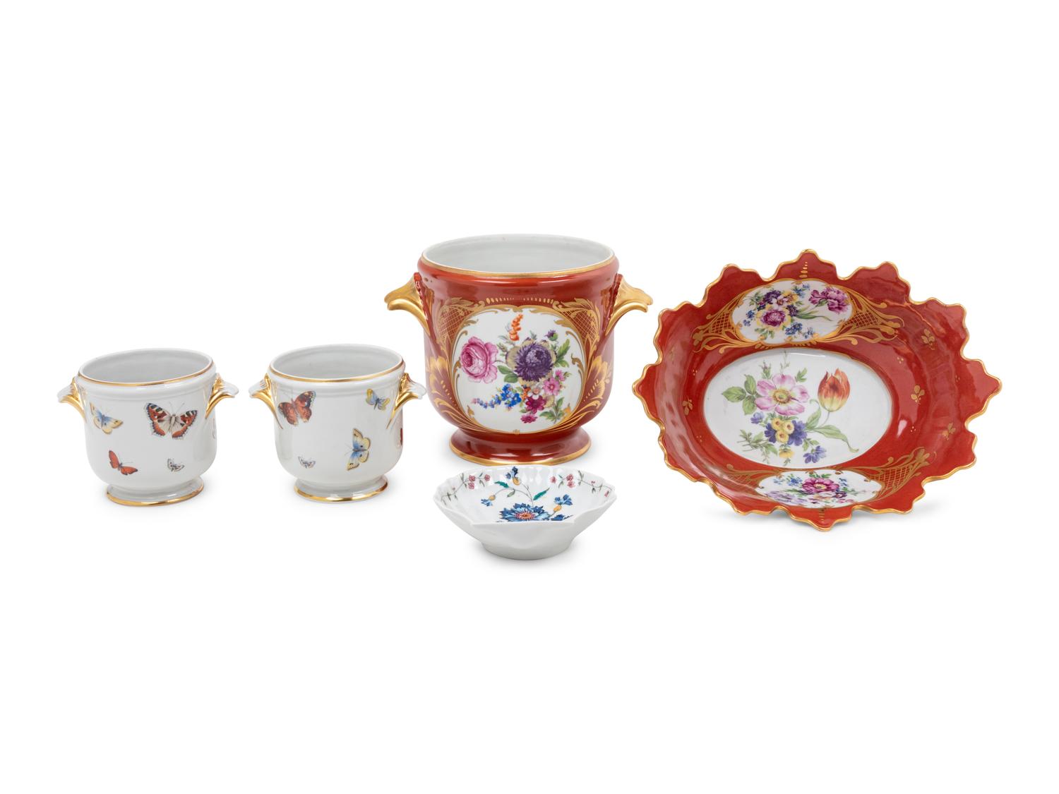 Five Limoges Painted and Parcel Gilt Porcelain Articles