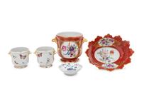 Five Limoges Painted and Parcel Gilt Porcelain Articles