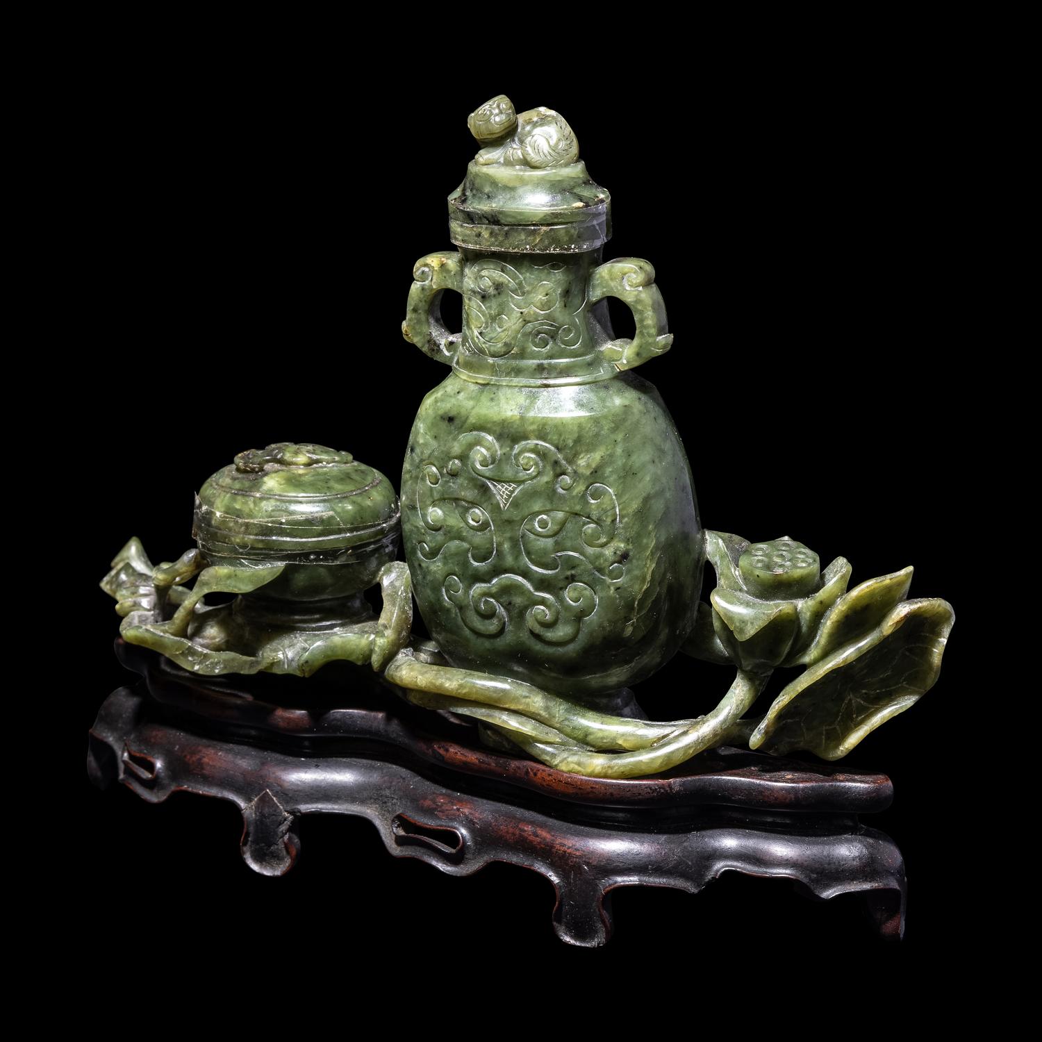 A Set of Chinese Spinach Jade Scholar's Set