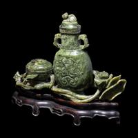 A Set of Chinese Spinach Jade Scholar's Set