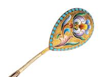 Six Russian Enameled Silver-Gilt Teaspoons