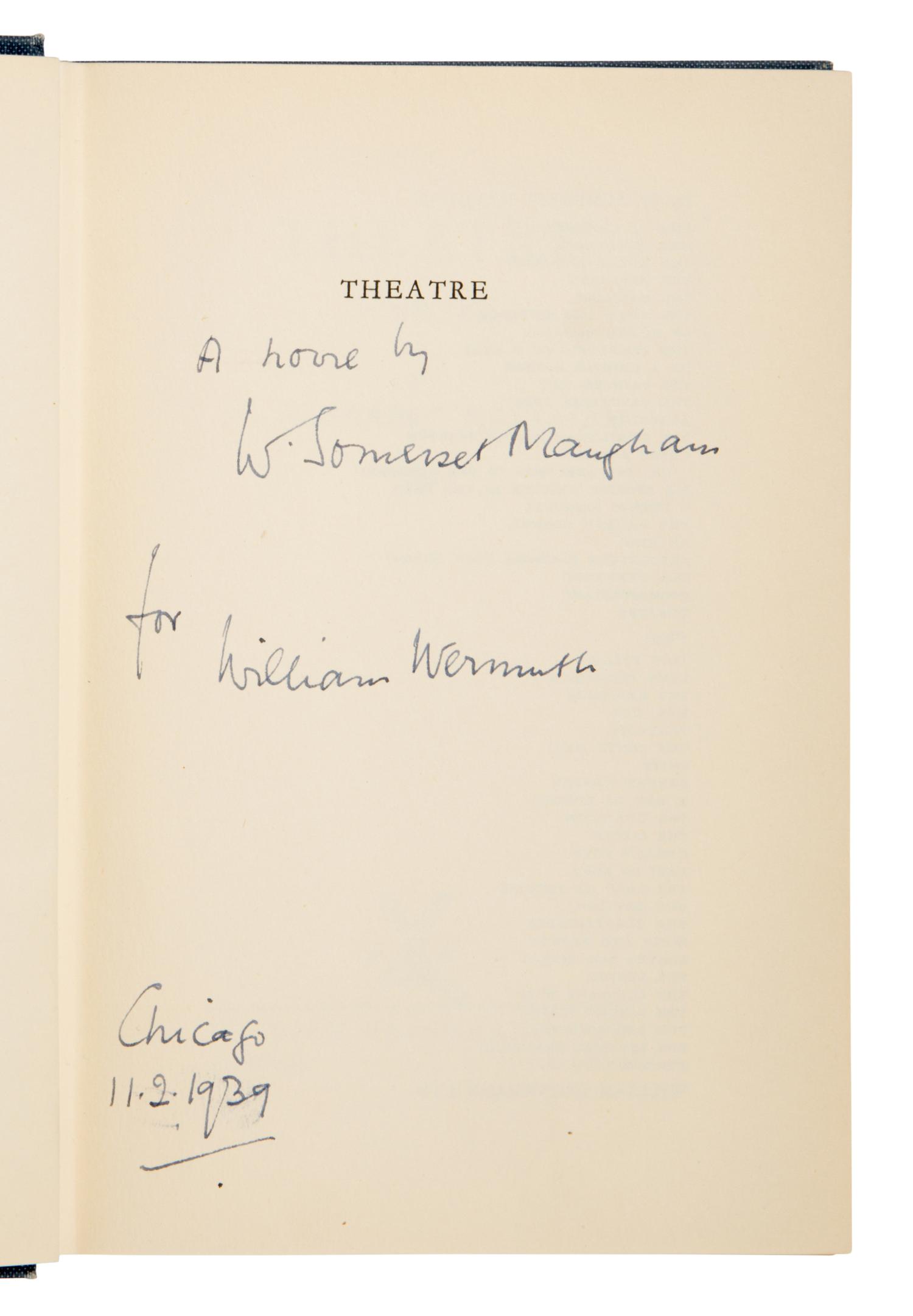 Maugham, W. Somerset (1874-1965). Theatre . London: William Heinemann Ltd.,1937.