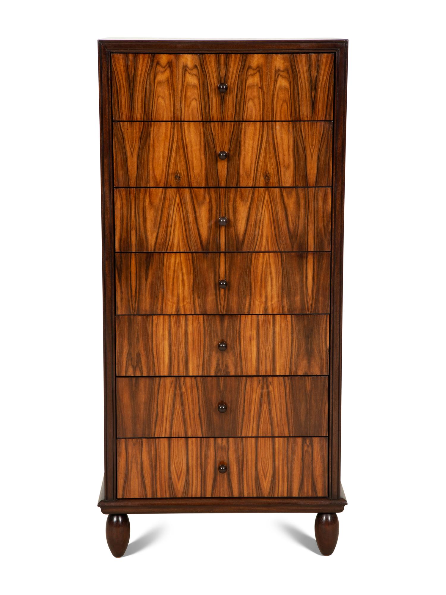 An Art Deco Style Rosewood and Mahogany Semainier
