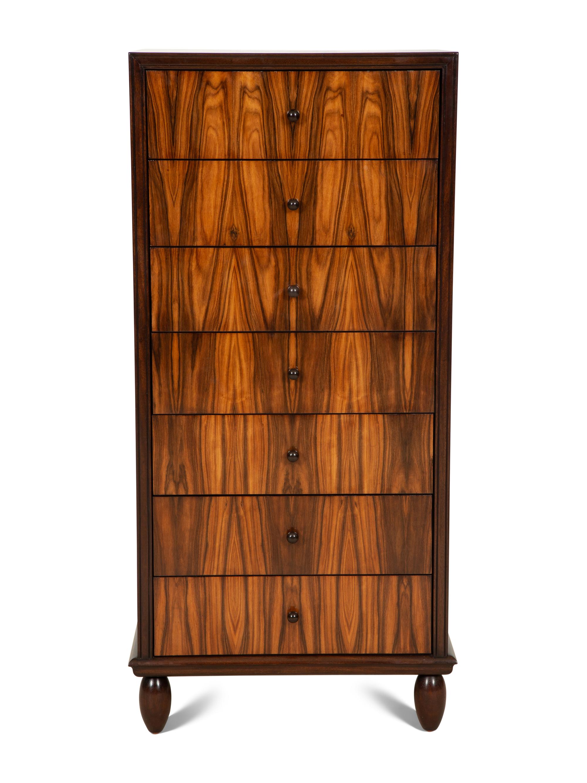 An Art Deco Style Rosewood and Mahogany Semainier