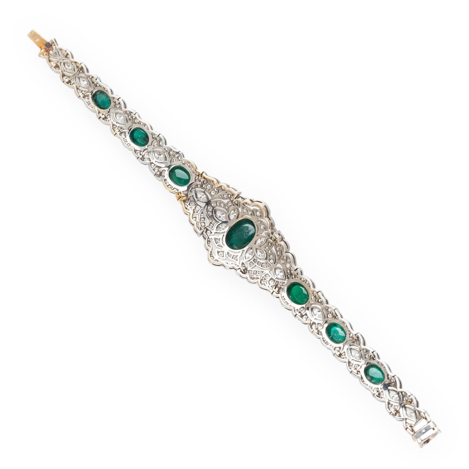 EMERALD, DIAMOND, AND WHITE GOLD BRACELET